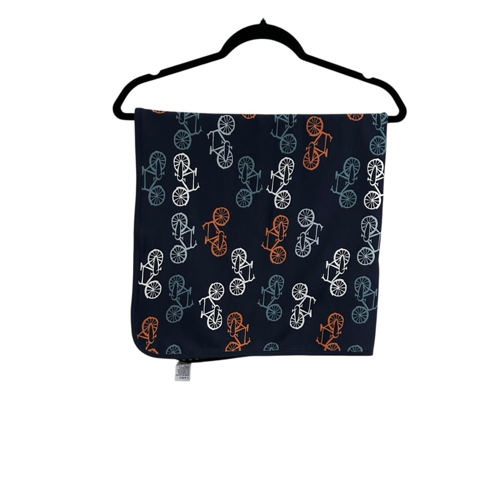 Tea Navy Reversible Novelty Bicycle Print & Blue & White Stripe Baby Blanket.